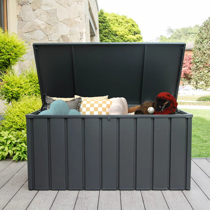 100 Gallon Water Resistant Resin Storage Bench with Lock and Wheels in Gray