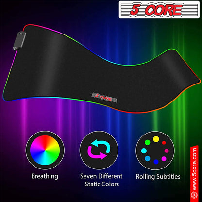 5 Core RGB Mouse Pad • 12 Light Modes High-Performance Soft Padded Large Gaming Keyboard Mouse Mat