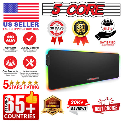 5 Core RGB Mouse Pad • 12 Light Modes High-Performance Soft Padded Large Gaming Keyboard Mouse Mat