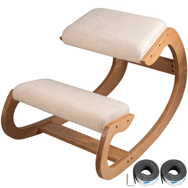 VEVOR Ergonomic Rocking Wooden Kneeling Chair Stool Correct Posture Computer Chair Original Home Office Furniture Thick Cushion