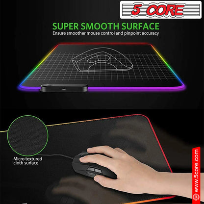 5 Core RGB Mouse Pad • 12 Light Modes High-Performance Soft Padded Large Gaming Keyboard Mouse Mat