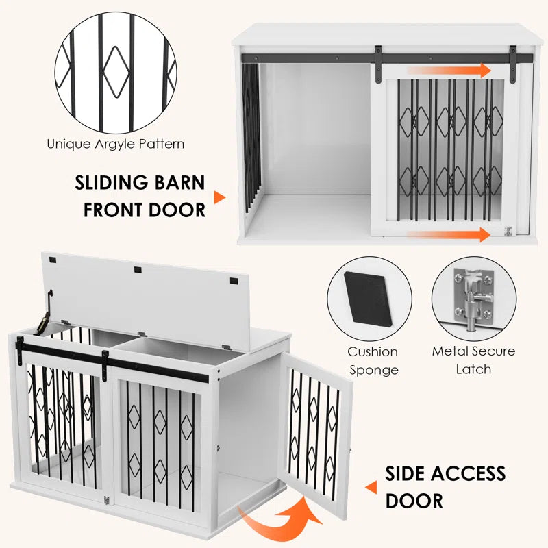 Large Dog Crate Furniture W/Sliding Barn Door, Wooden Indoor Dog Kennel W/Flip-Top, 39.4'' Heavy Duty Modern Puppy Dog Cage End Table W/Detachable Divider for Small/Medium Pets, Greige